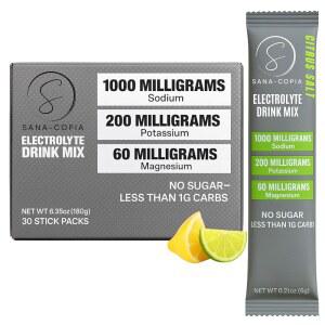 eAj 전해질 음료 믹스 수분 공급 패킷: 수분 보충 또는 탈수 를 위한 나트륨, 칼륨 및 마그네슘 시트러스 염 수분 공급 분말 1000mg, 무설탕 - 레몬 라임 전해질 분말 패킷 30개