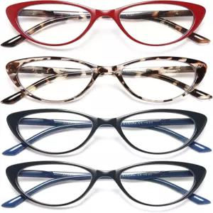 여성용 우를 위한 4팩 고양이 눈 독서 안경 블루라이트 차단 패션 컴퓨터 안티글레어 독서기 3.0