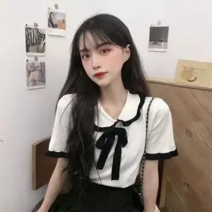 여자 여름 카라반팔티 레이스 리본 3컬러 블라우스