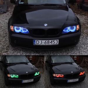 BMW 호환 3 시리즈 E46 컴팩트 2001 16 색 RGB 엔젤 아이즈 LED 링 RF 무선 제어 DRL