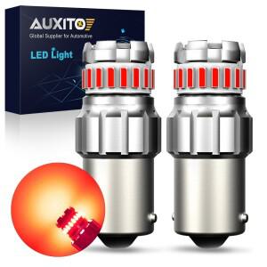AUXITO 2Pcs BA15S 1156 LED 레드 스톱 브레이크 라이트 P21W 화이트 옐로우 DRL 역방향 Audi 호환 BMW 호