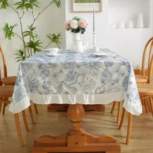 코튼 테이블 천으로 방수 Oilproof 파란색과 흰색 도 자 수 테이블 커버 장식 커피 티 수호자