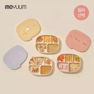 모윰 실리콘 초강력 5구 디자인 흡착식판+간식 접시 뚜껑 겸용 2종 세트 - 컬러 선택