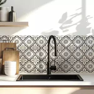 모로코 타일 데칼 30개 4인치 - 주방 백스플래시 욕실 계단 트레드 액센트 뉴트럴 태닝/블랙(블랙)용 셀프