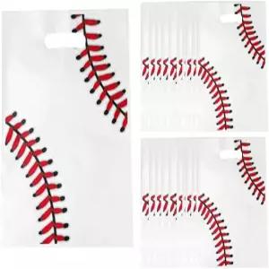 모피자렉스 50Pcs 야구 파티 손잡이가 달린 간식 가방 플라스틱 스포츠 테마의 셀로판 캔디 선물 생일 포장