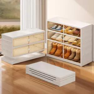 접이식 신발장 정리함 3단 9쌍 신발 보관 캐비닛 문 옷장용 투명 플라스틱 스태커블 부츠 공간 도구가 필요