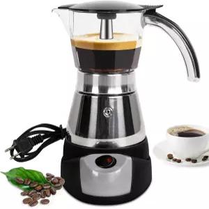 전기 모카 포트 6컵 300ml 플라스틱 투명 스토브탑 에스프레소 메이커 휴대용 스테인리스 스틸 퍼콜레이터