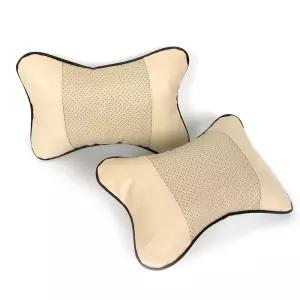 차량용목쿠션 자동차 목베개 헤드레스트 베이지 타공 가죽 시트 쿠션 2P