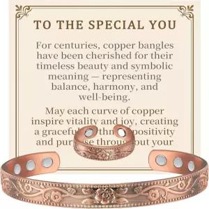 여성용 파슈투어 구리 팔찌 및 반지 3 800 가우스 자석이 있는 초강력 마그네틱 조절 가능한 커프 주얼리