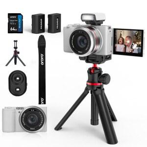 ORDRO G730 메모리 블로깅 64GB 유튜브 플립 삼각대 디지털 스크린 여행 카메라 사진용 그립 크리에이터 카드 화이트 콘텐츠 64MP 광학 5K 12X 플래시