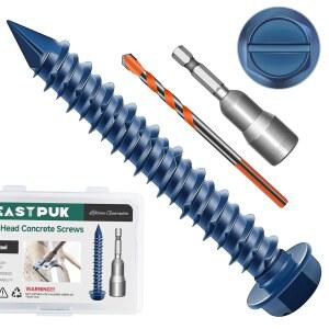 EASTPUK 6cm 와셔 블루 벽돌 콘크리트 헤드 앵커 비트 드릴 시멘트 포함 석조 100개 벽토용 4x 코팅 블록 나사 치장 13 4인치 육각