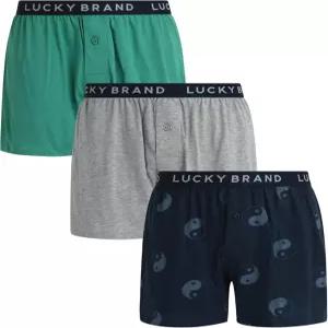 럭키 브랜드 남성 속옷 복서 반바지 - 버튼 플라이 남성용 3팩 슈퍼 소프트 니트 4인치 인심 릴랙스 핏