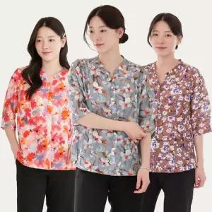 이브바바 인견 마 혼방 꽃무늬 7부 셔츠블라우스 여름 쿨링 엄마 중년여성 옷