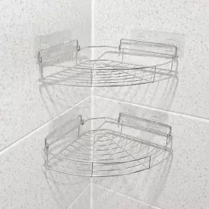 부착형/코너/스텐/선반/2P/욕실수납/선반/욕실선반/코너랙/욕조선반/학교