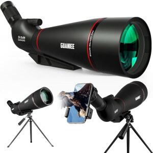 GUANIEE 2575x100 휴대폰 조류 스포터 탐지 블랙 휴대용 어댑터 동물 포함 스코프 관찰 가방 관찰용 삼각대 야생