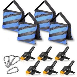4팩 샌드백 캠핑용 액세서리 낚시 사진 6개 튼튼한 스프링 팝업 캐노피 스탠드 텐트 배경 삼각대 클램프 블루 조명 의자 무게 포함 파티