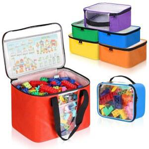 6팩 장난감 있는 재사용 게임용 타일 가방 자석 눈에 보드 빌딩 퍼즐 케이스 보관 자동차 정리함 띄는 상단이 여행 가능한 벽돌 블록