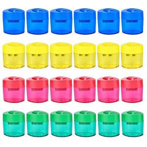 AUSTARK 24PCS 학교 연필깎이 뚜껑 OVAL 매뉴얼 색상의 듀얼 포함 사무실용 다양한 벌크 작은 24