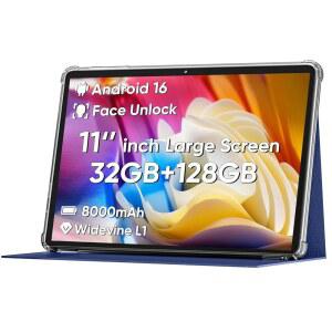 컬러룸 안드로이드 16 태블릿 11인치 페이스 잠금 해제 18W 고속 충전 32GB+128GB+1TB 확장 옥타코어 CPU 8000mAh 대용량 배터리 WiFi6 터치스크린 디스플레이 와이드바인 L1 타블타 블루