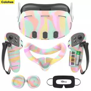 호환  오큘러스메타 퀘스트 3 용 실리콘 커버 세트 VR 헤드셋 컨트롤러 그립 보호 커버 렌즈 캡 페이스 케