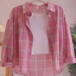 셔츠 마 남방 긴팔 봄 여름 핑크 체크 무늬 여성 얇은 아우터 디자인 긴 탑 트렌디 스타일 루즈핏 폴로 칼