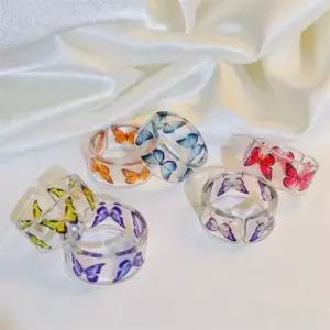 포인트 나비 반지 비즈 자개 아크릴 레이어드링