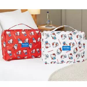 산리오 헬로키티 사과패턴 여행용 파우치 5종 세트 휴대용 손잡이 플랫 신발 화장품 수납 캐리어 정리