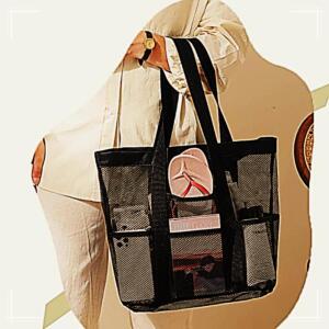 [2개구성] 더커진 비치 수영 물놀이 샤워 모래 목욕 장난감 메쉬 그물 망사 가방 백 NWCA2305