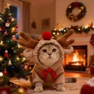 강아지용 사슴 의상 3D 순록 귀 크리스마스 후드 의상 축제 겨울 강아지 고양이용