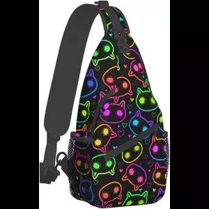네온 고양이 슬링백 남여공용공용 크로스백 배낭 숄더백 조절 가능 숄더 스트랩 여행 캐주얼 하이킹
