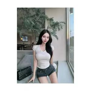 마킷3 여성 청바지 숏 볼륨 바지 로우 밴딩 슬림핏 데님 반 JEN1