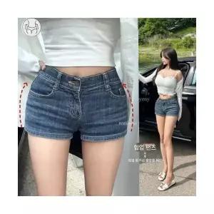 마킷3 여성 청바지 숏 풍성한 데님 로우컷 허리밴딩 슬림핏 반바지 JEN1