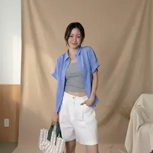 [옷자락]여성 레이온 롤업 가오리핏 반팔 셔츠