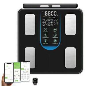 SatisJoy 8전극 체중계 접이식 손잡이가 있는 분절 체성분 분석기 4 8인치 LED 컬러 화면 블루투스 앱 동기