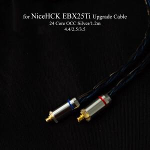 NiceHCK EBX25Ti 24코어 OCC 실버 도금 업그레이드 케이블(HD 마이크 포함) 3.5/4.4mm 밸런스드 HIFI 이어