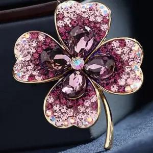클로버 브로치 퍼플 옷핀 뱃지 가슴핀 고정 코디 클립 배지