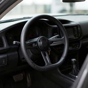 팬워 유니버설 350mm 14인치 D자형 스티어링 휠 u2013블랙 극세사 가죽 그립, 알루미늄 합금 매트 블랙 스포크, 볼트 3 스포크 딥 디시 50mm, 레이싱, 자동차, 골프 카트 휠에 적합