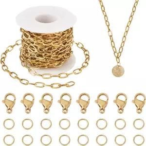 판다홀 16.4피트 18K 금도금 페이퍼클립 체인 스테인리스 스틸 10x5x1mm 청키 링크 롤과 랍스터 클래스프