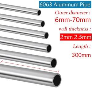 6063 알루미늄 파이프 6-70mm OD 2/2.5mm 두께 300mm 길이 DIY/기계용 직선 원형 튜브 합금