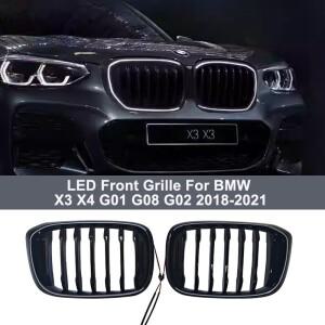 BMW X3 X4 G01 G08 G02 2018-2021 교체 용 자동차 LED 전면 그릴 광택 블랙 빛나는 레이싱 라이트 액세서리