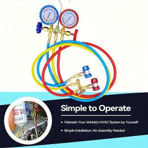 R134a 에어컨 매니폴드 게이지 세트 | 금속 밸브 자동차 A/C 냉매 충전  누출 감지용 컬러 호스