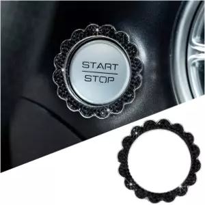KHGUZ 블링 카 푸시 투 스타트 버튼 스티커 크리스탈 라인스톤 차량 엔진 시동 정지 링 데칼 오토 인테리어
