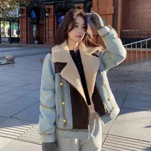 솔저스여성자켓 헨리넥 데님 퍼 일체형 코트 패치 스웨이드 OPH1