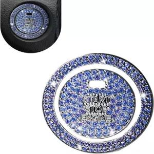 페리안 크리스탈 라인스톤 자동차 엔진 정지 장식 링 스티커 반짝이는 푸시 스타트 버튼 커버 여성용 블링