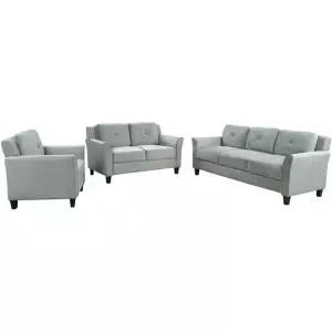 실내 거실에 적합한 DUYHBAWS 버튼 터프티드 3피스 의자 러브시트 나무 발 소파 세트