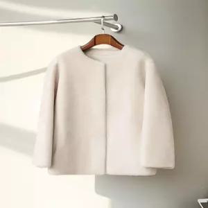 여성 화이트 퍼 코트 노카라 오프화이트 여성코트 퍼자켓