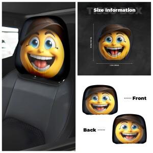 2PCS 해피 소이빈 맨 자동차 헤드레스트 커버 귀여운 웃는 얼굴 장식 신축성 세탁 가능 일상 출퇴근용 유니