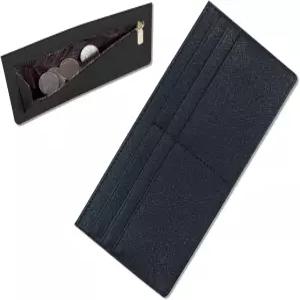 슬림 월렛 신용카드 초박형 롱 카드 지갑 지퍼 포켓 ID 케이스 소형 컴팩트 가죽 코인 지갑(블랙)