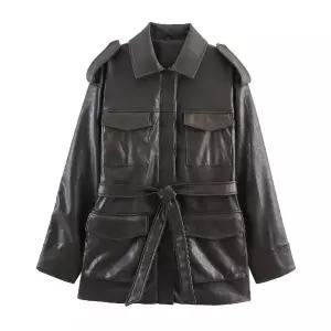 타노스여자 데일리룩 자켓 가죽 가을 포켓 레더라이크 점퍼 KUK3