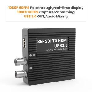 LCC382 3G-SDI to USB 3.0 비디오 캡처 카드 UVC/UAC 드라이버 불필요 HDMI 루프 아웃 1080P60 OBS/라이브